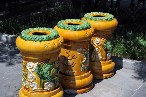 Decorative trash cans at the Lama Temple
