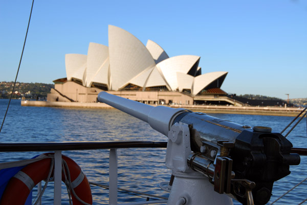 Gun of the Cuauhtemoc with the Sydney Opera House