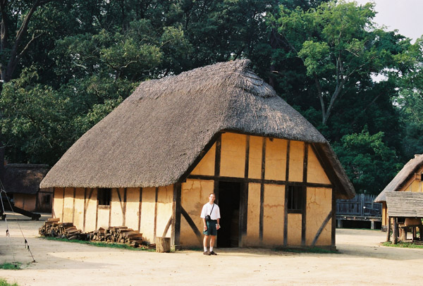 The first buildings at Jamestown were wattle-and-daub thatched huts