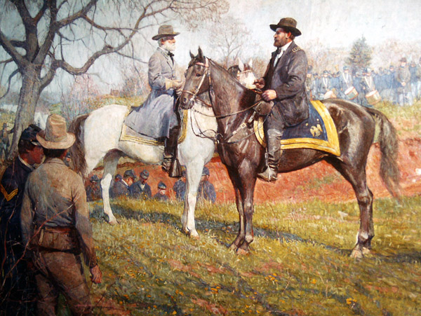General Robert E. Lee and General Ulysses S. Grand on horseback - Appomattox