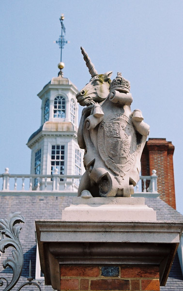 British unicorn in front of the Governor's Palace, Williamsburg