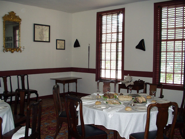 Tables set at a Colonial Williamsburg tavern