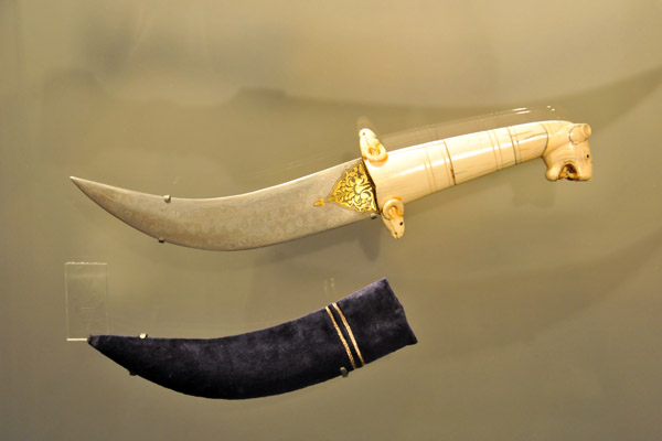 Dagger with gold-damascened steel blade and ivory handle, 19th C. India