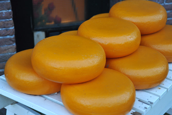 Wheels of Dutch cheese at an Amsterdam shop
