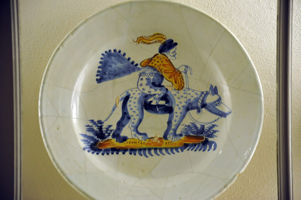 Ceramic dish of a man riding a large dog, Frans Hals Museum, Haarlem