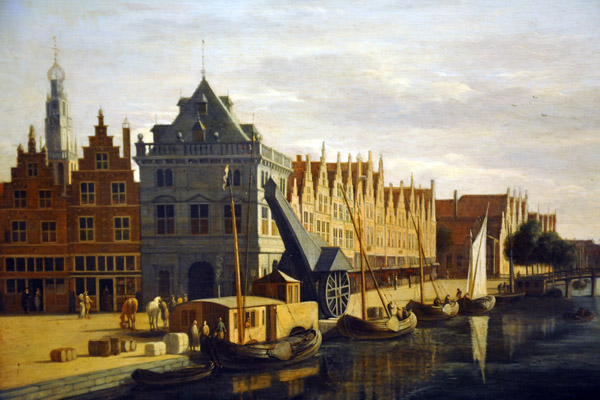 The Waag (weighing house) and Crane on the Spaarne in Haarlem, Gerrit Adriaensz Berckheyde, ca 1670