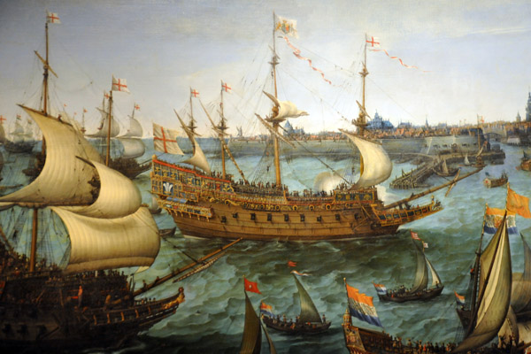 The Arrival of Frederik V from the Palts and Elisabeth Stuard at Vlissingen in May 1613, Hendrik Cornelisz Vroom, 1623