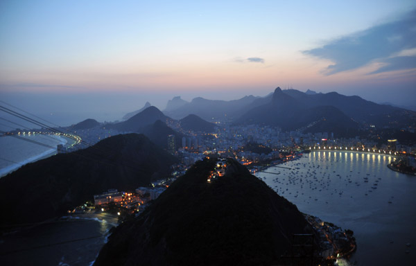 Early evening view of Rio de Janeiro from the top of Sugarloaf