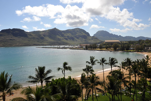 View of Kalapaki Bay from the balcony at the Kauai Marriott