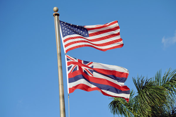 Flags of the USA and the State of Hawaii