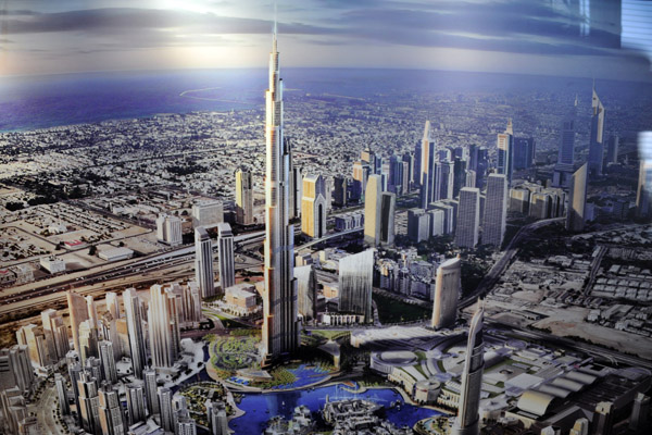 Burj Khalifa and an artist's impression of the completed Downtown Dubai project