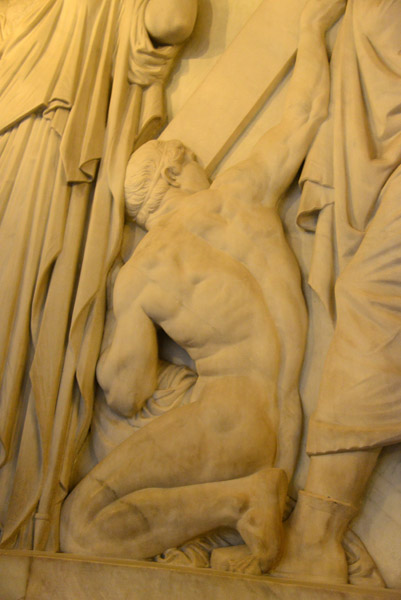 Detail of the on the bas-relief église gallicane in the crypt