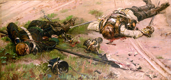 Dead Flag Bearer of the 16th Altmark and Cuirassier from the 7th Regiment of Von Bredow Brigade-Battle of Rezanville, 1870