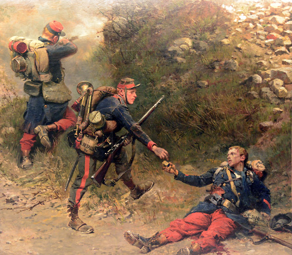 The Bottom of the Cartridge Pouch, a mortally wounded French infantryman gives his last cartridges, Battle of Rezonville, 1870
