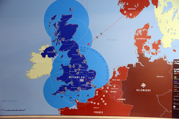 Map of the radar coverage in the United Kingdom during the Battle of Britain, which was launched mostly from French airfields