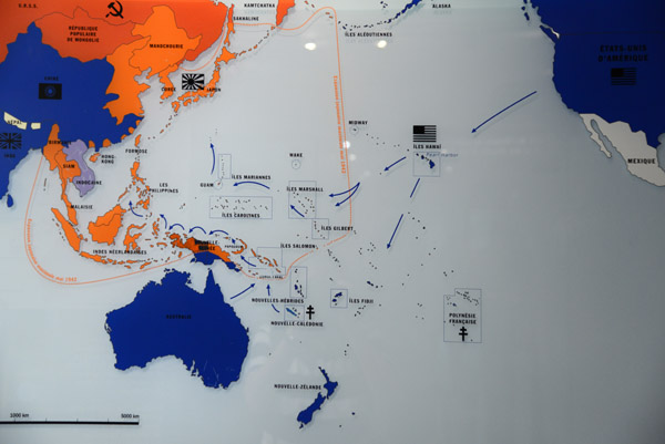 Map of the American island hopping campaign of the War in the Pacific