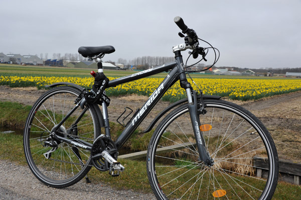 Merida cross bike for today's ride from Schiphol Airport to tour the Bollenstreek bulb region