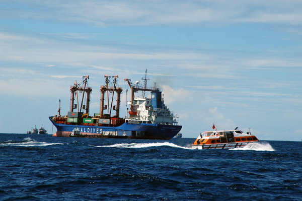 Maldives freighter and tender from the Europa