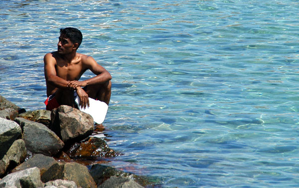 Maldivan guy by the artificial lagoon