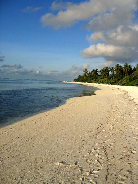 Sandy beaches surround the island