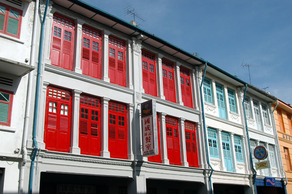 Well maintained old architecture with colorful shutters, Chinatown