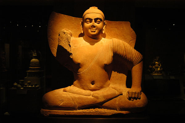 Sandstone seated Buddha, 96-97 AD, Kushana, Mathura