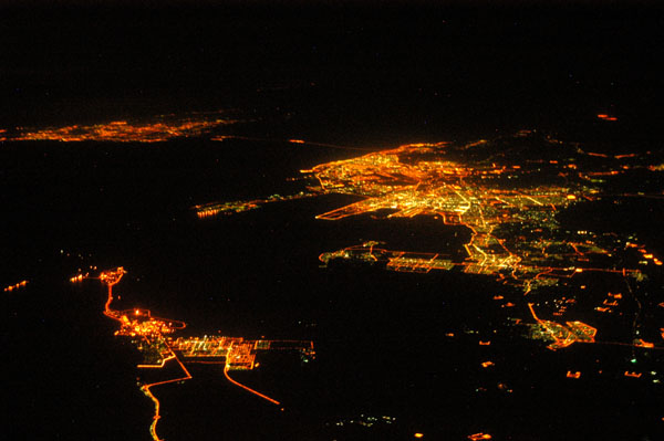 Damman, Saudi Arabia and Bahrain, at night