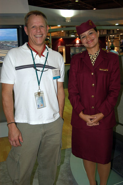 Richard and Qatar Airways staff