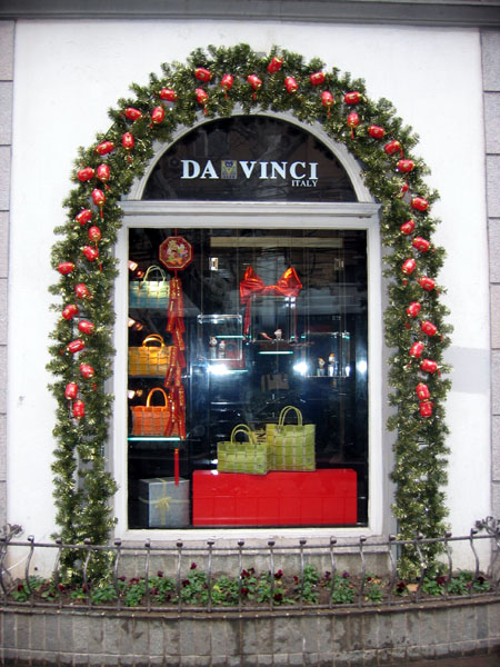 Da Vinci's on Huaihai Road decorated for Chinese New Year