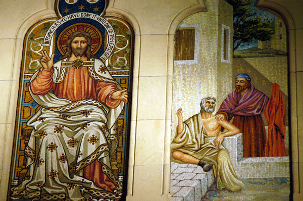 Christchurch Cathedral mosaic panels based on Matthew 25:35-36