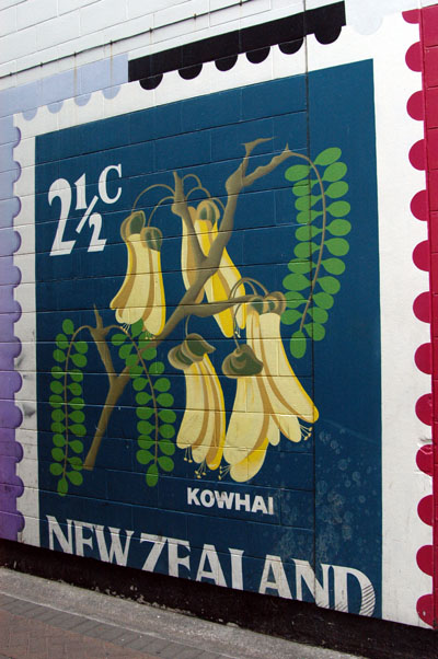 Wall mural of a postage stamp just off Cathedral Square