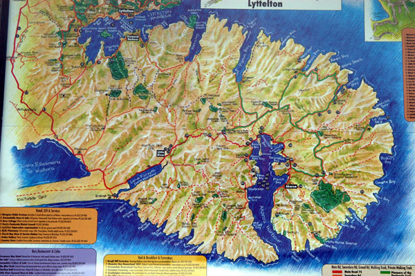 Map of the scenic Banks Peninsula, just south of Christchurch