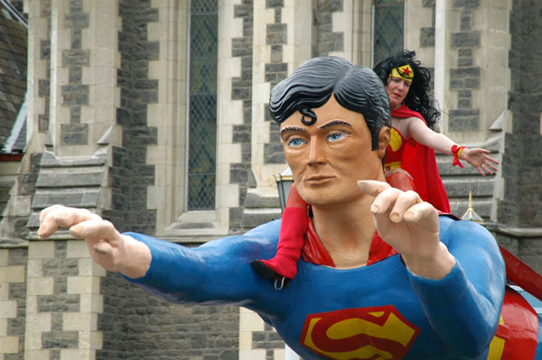 Wonder Woman riding Superman, Christchurch