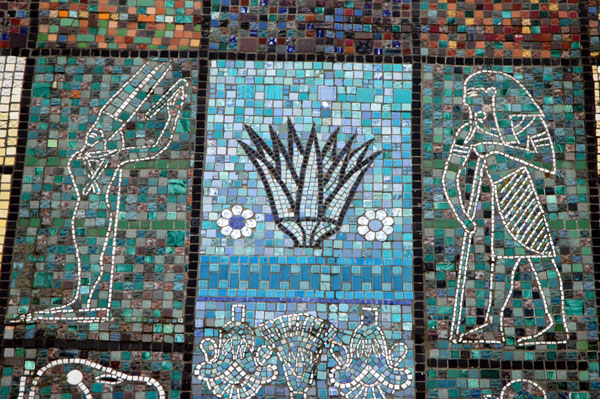 Mosaic detail - Min, god of fertility on the left