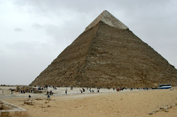The Pyramid of Khafre (Chephren) is the only one to retain any of the limestone outer casing