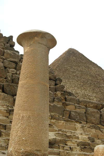 A column and the Pyramid of Khufu (Cheops)