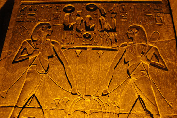 The hermaphrodite god Hapi binding Upper and Lower Egypt