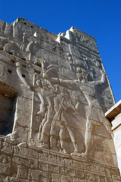 Ramses III smiting his enemies on the Syrian Gate