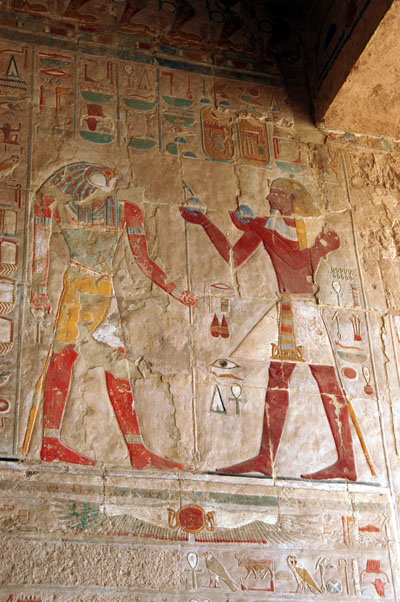 Hatshepsut making an offering to Re-Harakhty, a composite of Ra and Horus