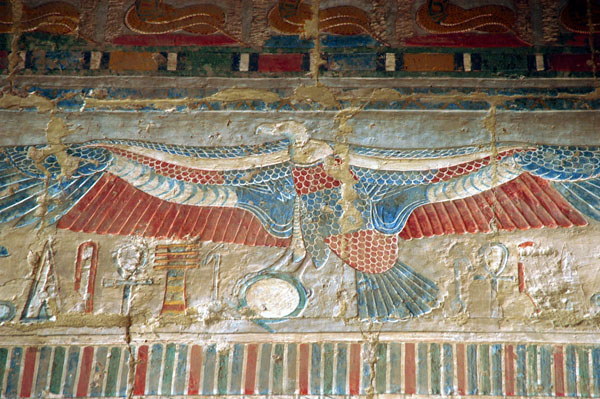 The goddess Nekhbet, guardian of Upper Egypt, in form of a vulture carrying a protective amulet
