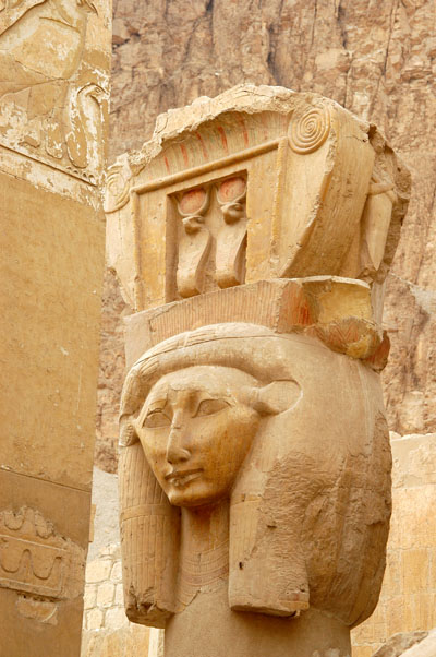 Column in the Chapel of Hathor in the form of a sistrum, a musical instrument
