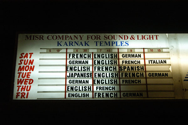 Karnak sound and light show schedule