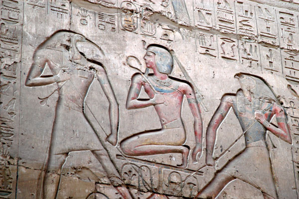 Ramses II with Thoth, god of wisdom and Horus, god of the sky