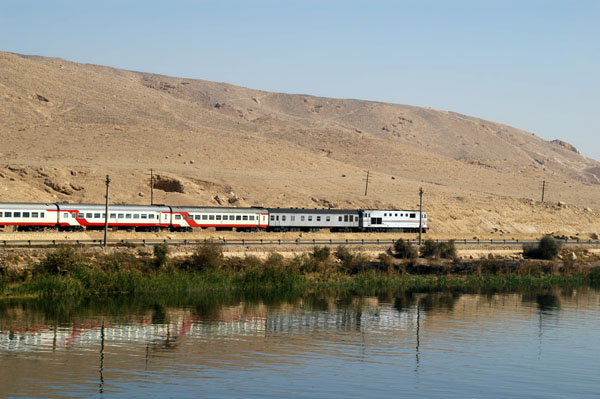 Egyptian train heading southbound along the East Bank of the Nile