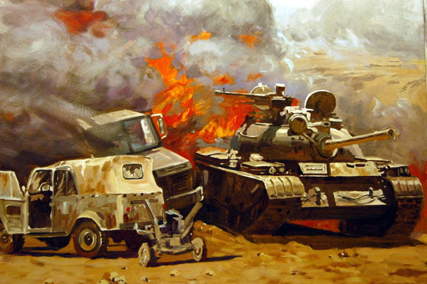 Burning Iraqi tank