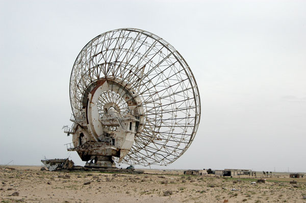 A destroyed Kuwaiti satellite antennta left over from the Iraqi invasion in 1990