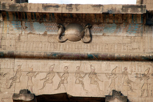 Protection symbols in the doorway over the entrance in the First Pylon, Edfu