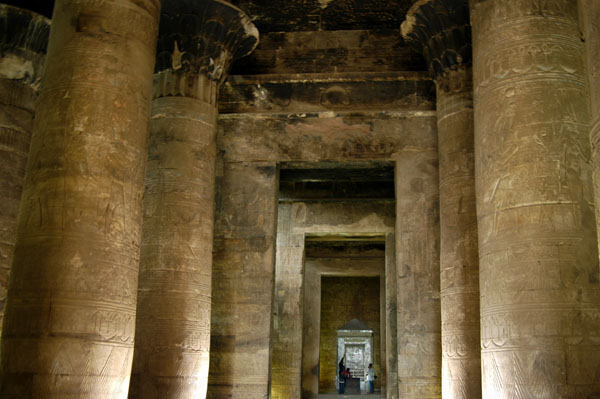 Looking from the Outer Hypostyle Hall through the Inner Hypostyle Hall to the Offering Chamber and Sanctuary of Horus