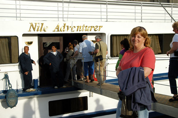 Debbie and the M/S Nile Adventurer reboarding at Edfu