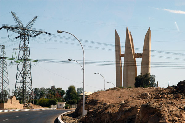 Power lines and the Soviet-Egytian Friendship monument, Aswan